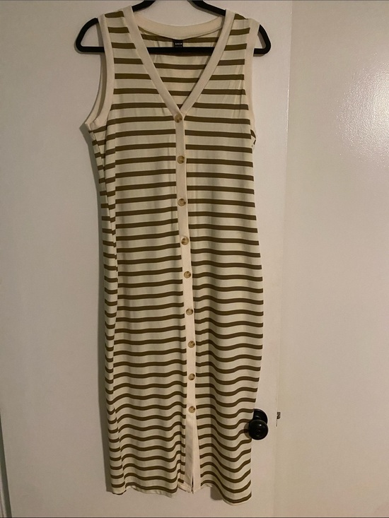 SHEIN Dresses & Skirts - SHEIN Brown and Cream Striped Sleeveless Midi Button-Front Dress